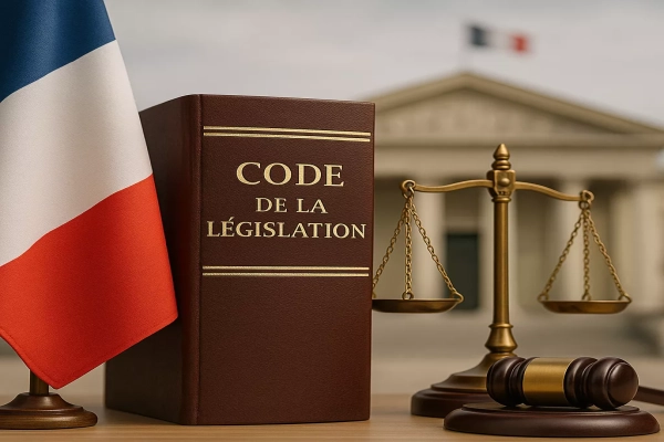 livre avec marqué code de la législation avec le drapeau français