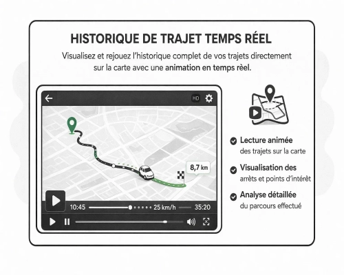 Visualisation de l'historique des trajets en temps réel dans Fleetlize