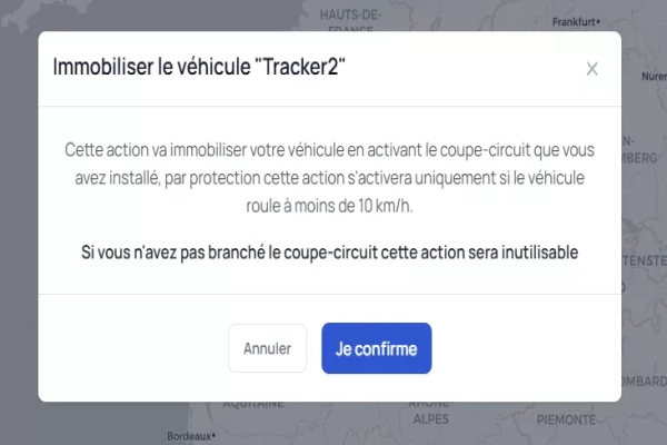 Modal immobiliser la voiture fleetlize