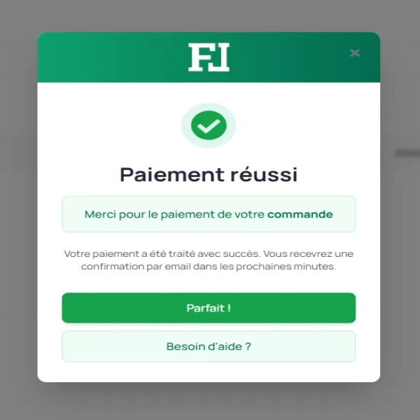 Modal paiement réussit fleetlize