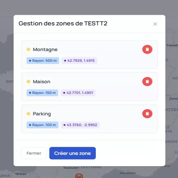 Modal zones panel utilisateur fleetlize