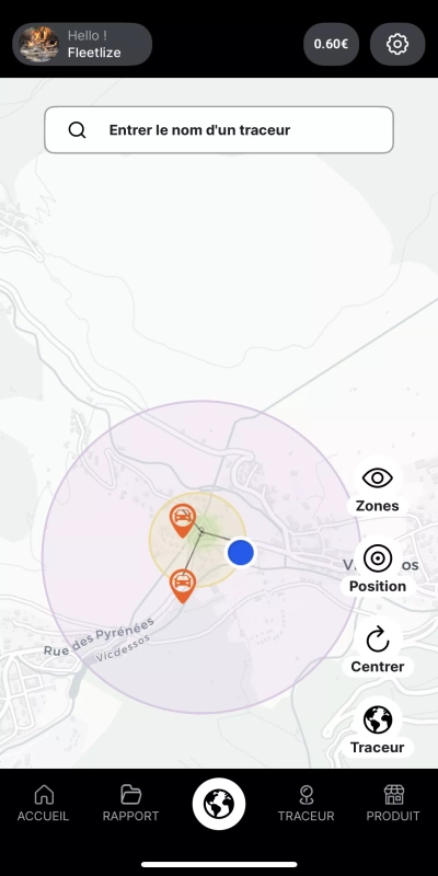 Carte de l'application mobile fleetlize